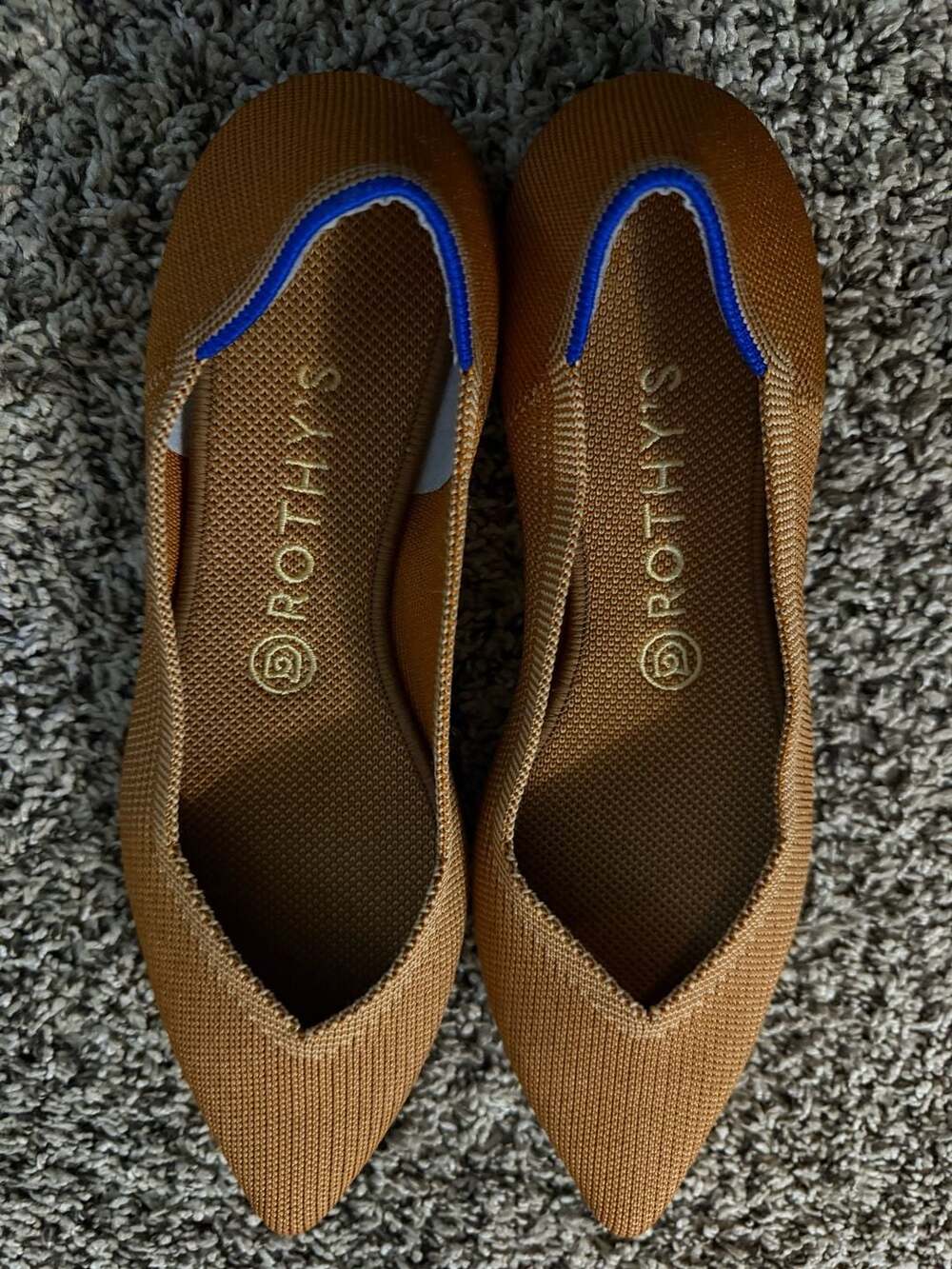 Rothy's The Point Amber Brown Knit Pointed Toe Ballet Flats Slip-On